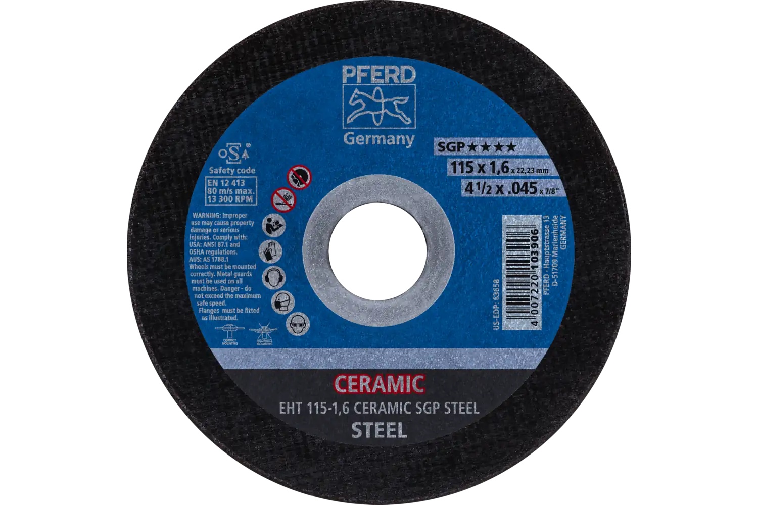 Picture of Pferd Cut-Off Wheel, 4-1/2" X .045 X 7/8, Ceramic Sgp Steel, T1, Ceramic Oxide